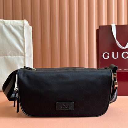 NYLON LINE BODY BAG 27 IN BLACK GG CANVAS