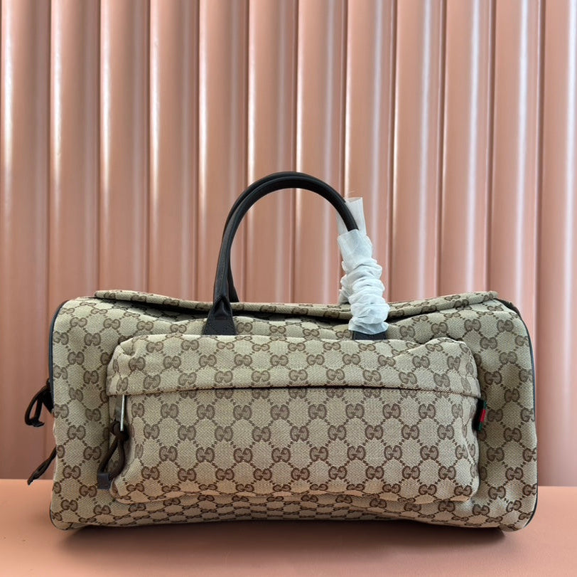 GG SMALL DUFFLE BAG 42 IN BEIGE AND DARK BROWN GG CANVAS