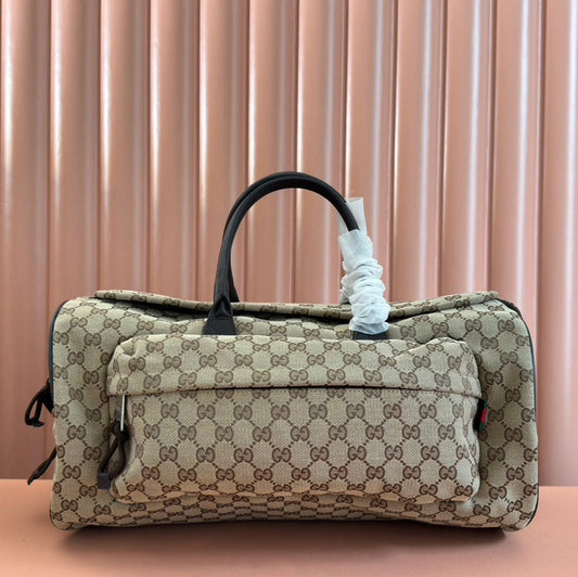 GG SMALL DUFFLE BAG 42 IN BEIGE AND DARK BROWN GG CANVAS