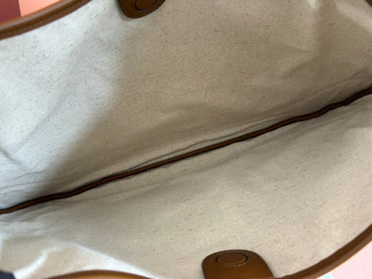 B LARGE SHOULDER BAG 49 IN NATURAL CANVAS AND BROWN CALFSKIN