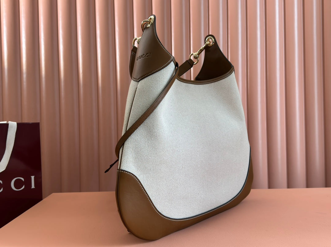B LARGE SHOULDER BAG 49 IN NATURAL CANVAS AND BROWN CALFSKIN
