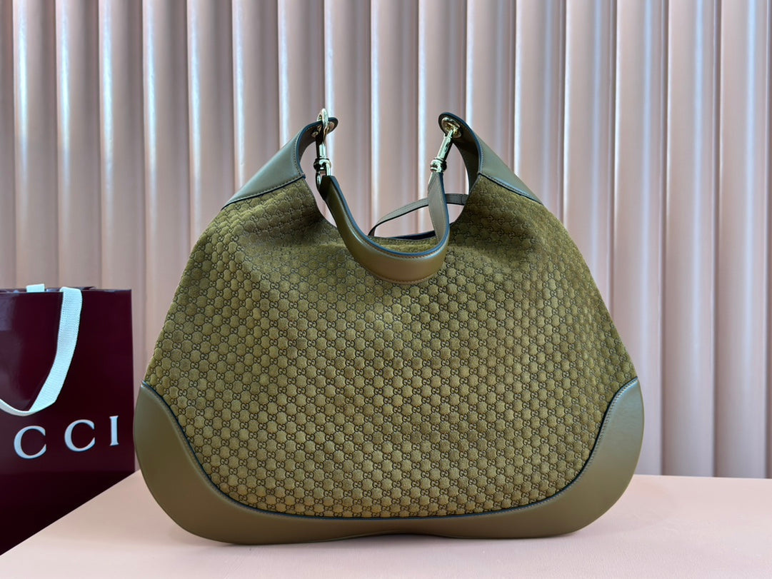 B LARGE SHOULDER BAG 49 IN SEAWEED GREEN GG EMBOSSED SUEDE