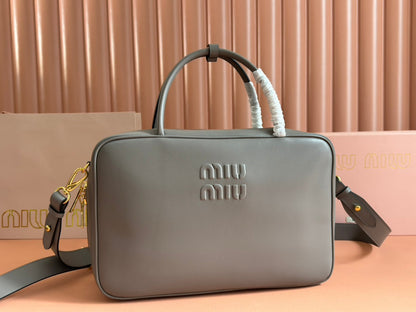 BEAU TOP HANDLE BAG 34 IN DARK GREY SMOOTH CALFSKIN