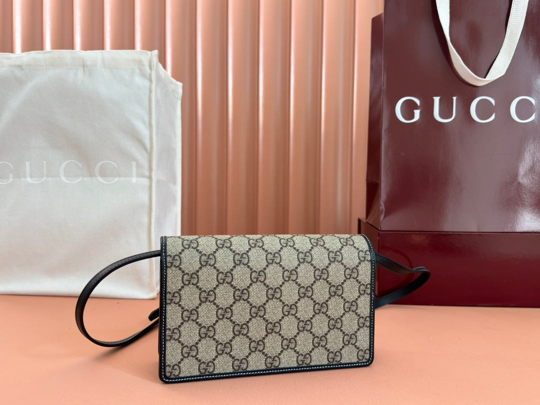 EMBLEM WALLET GG MONOGRAM 20 IN DARK BROWN AND BLACK CALFSKIN