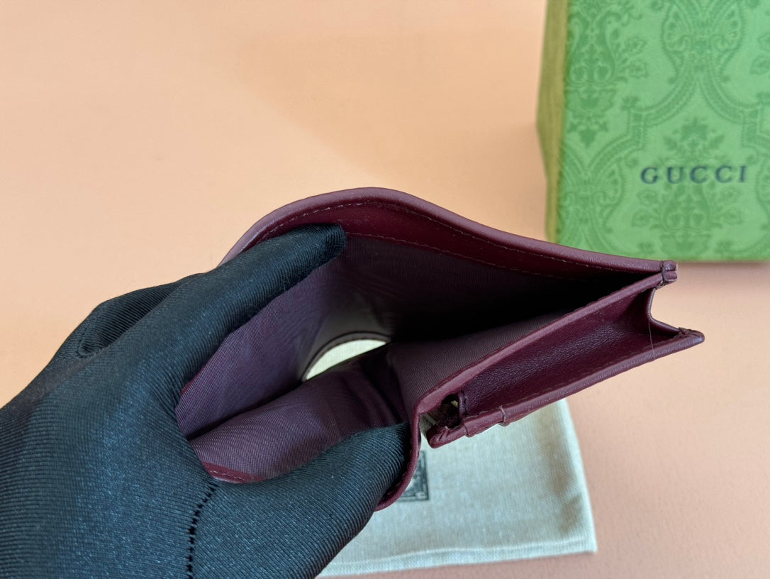 HORSEBIT 1955 CARD CASE WALLET 11 IN BEIGE DARK BROWN NEW GG AND ROSSO ANCORA RED CALFSKIN