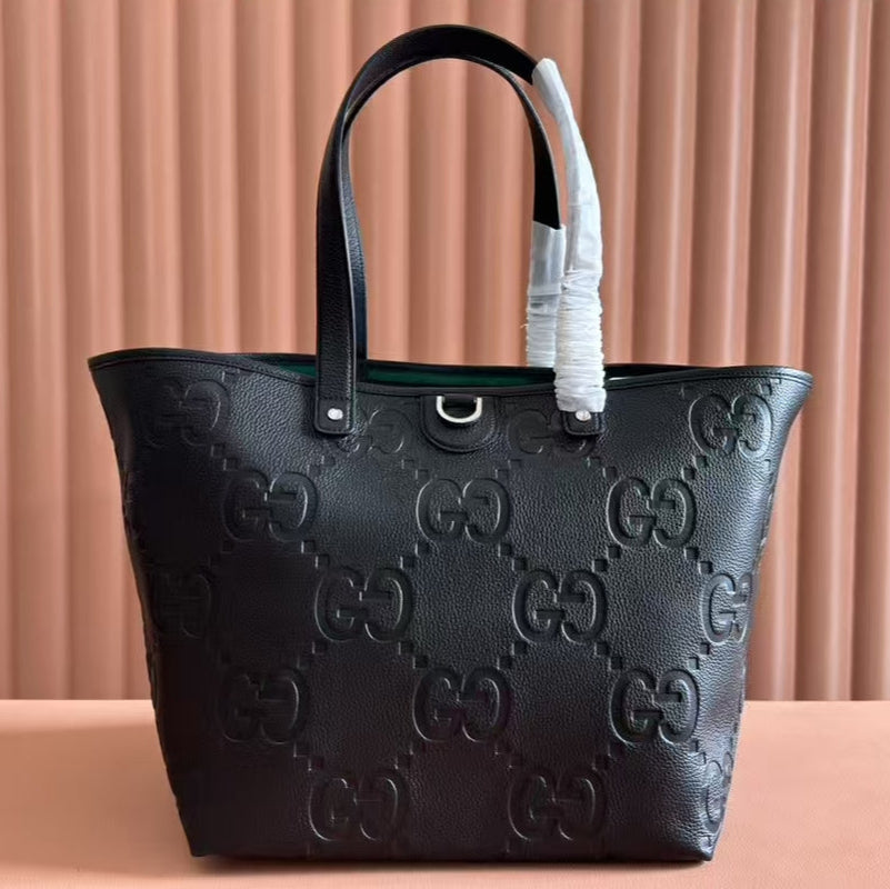 EMBLEM MEDIUM TOTE BAG 30 IN BLACK GG CALFSKIN