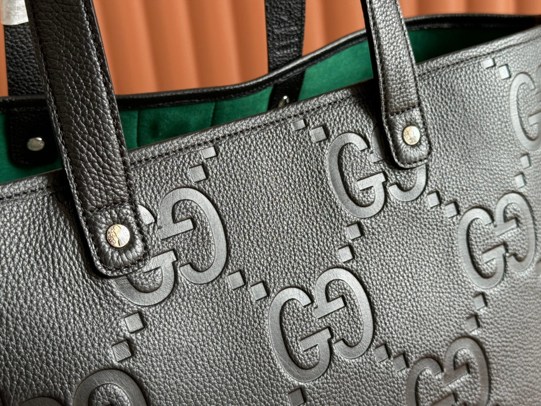 EMBLEM MEDIUM TOTE BAG 30 IN BLACK GG CALFSKIN