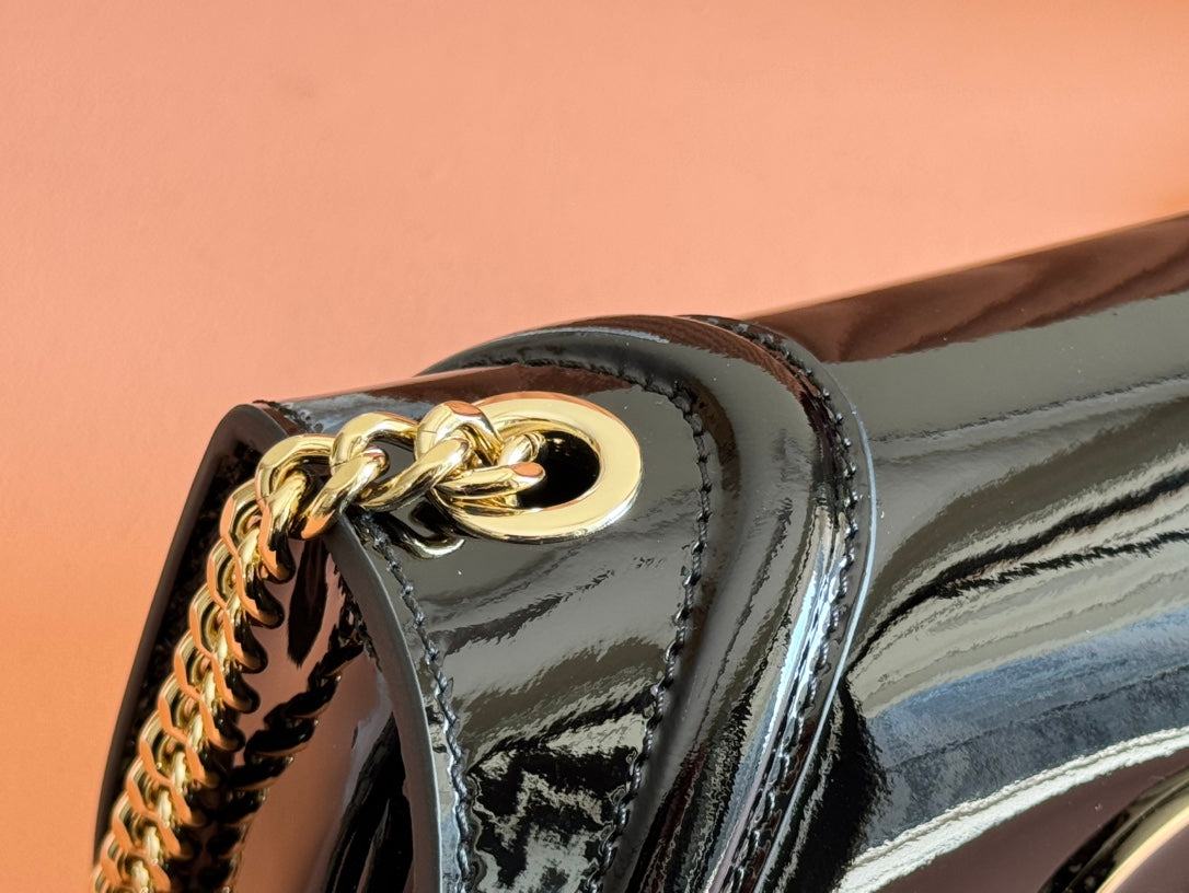 SMALL BLONDIE SHOULDER BAG 21.5 IN BLACK PATENT CALFSKIN