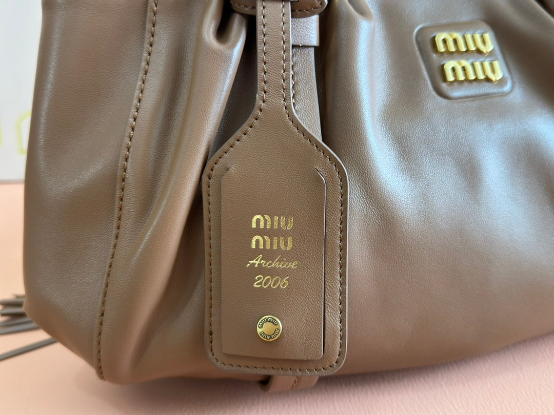JOIE HAND BAG 32 IN BRUNETTE BROWN SHINY LAMBSKIN