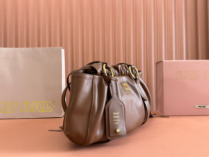 JOIE HAND BAG 32 IN BRUNETTE BROWN SHINY LAMBSKIN
