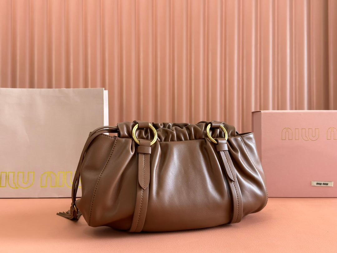 JOIE HAND BAG 32 IN BRUNETTE BROWN SHINY LAMBSKIN