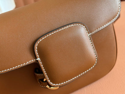 SMALL HORSEBIT 1955 SHOULDER BAG 20 IN BROWN SOFT CALFSKIN LIGHT GOLD HARDWARE