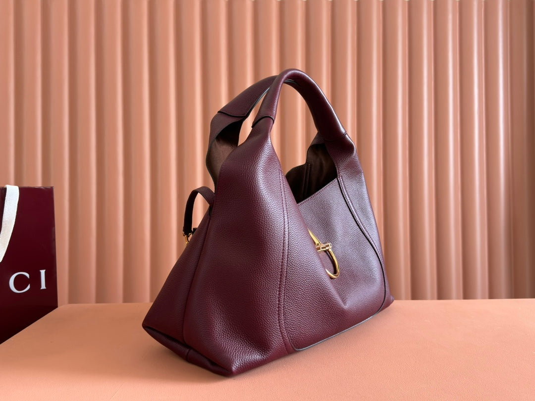 SOFTBIT MAXI SHOULDER BAG 46 IN BURGUNDY GRAINY LAMBSKIN