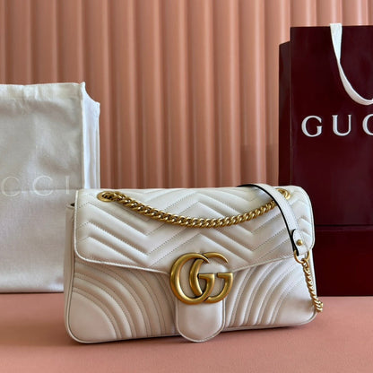 MARMONT SHOULDER BAG 31 IN WHITE CALFSKIN GOLD CHAIN