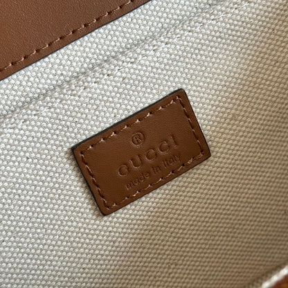 GO SMALL SHOULDER BAG 21.5 IN BEIGE CANVAS BROWN CALFSKIN
