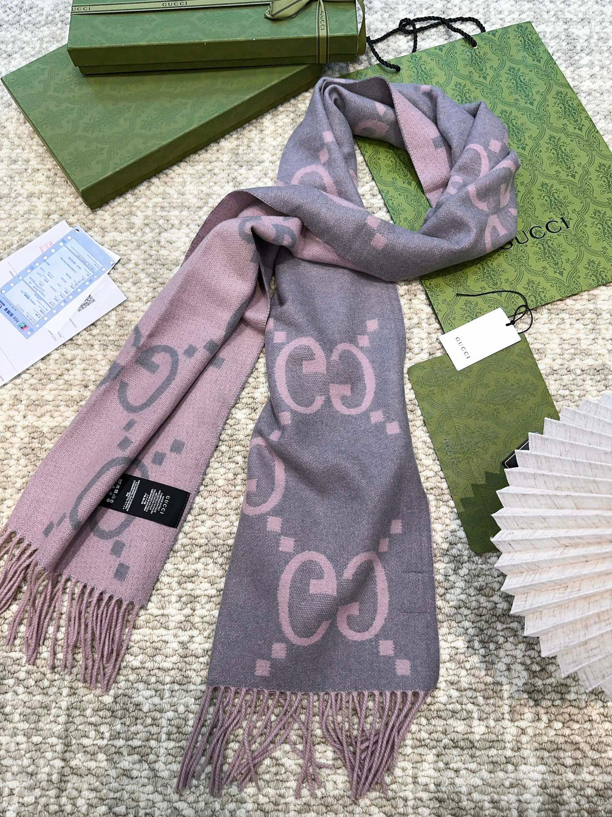 SCARF 200 CM IN LIGHT PINK MIX GRAY CASHMERE 396379