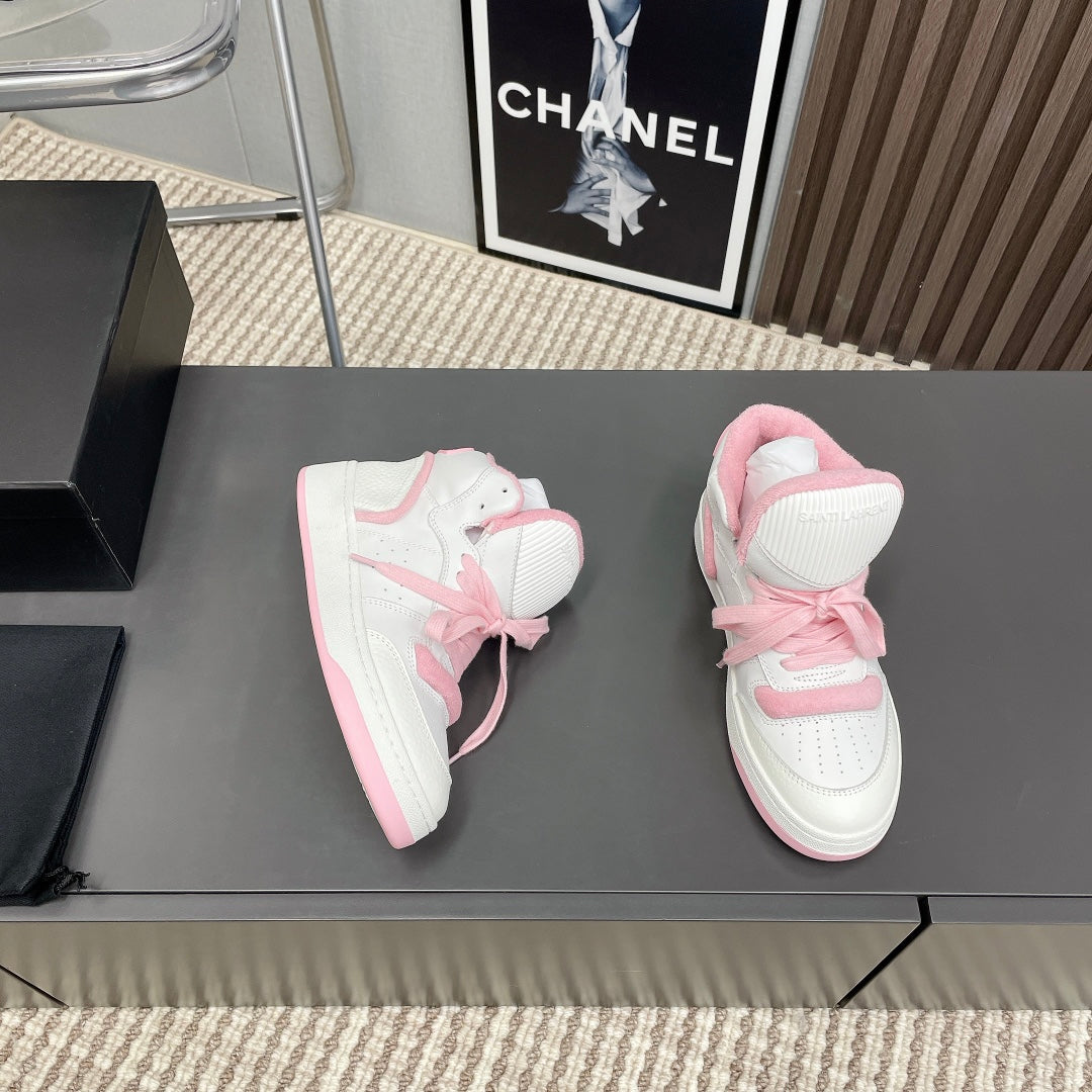 HIGH-TOP SNEAKERS IN WHITE MIX BABY PINK CALFSKIN
