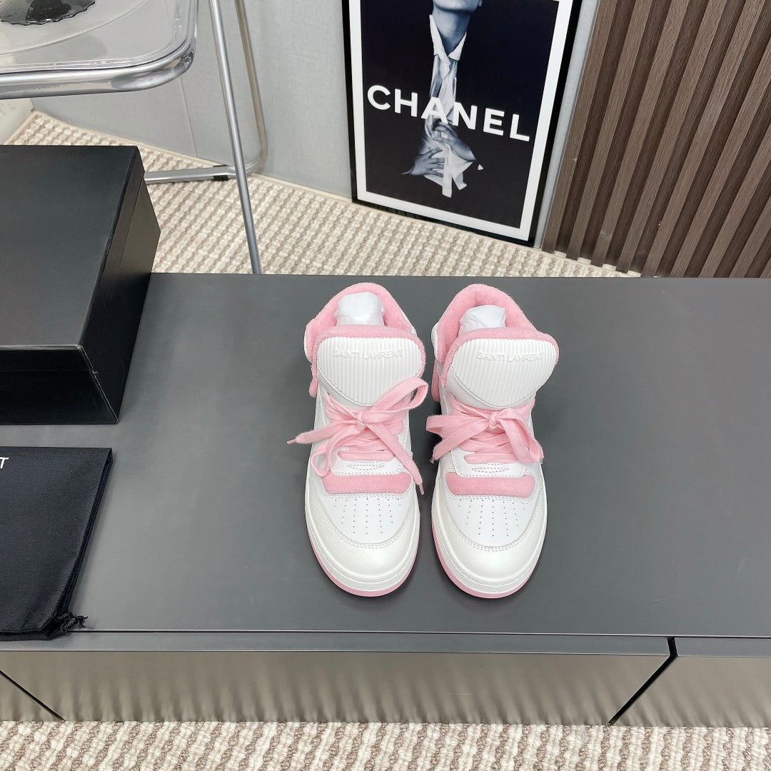 HIGH-TOP SNEAKERS IN WHITE MIX BABY PINK CALFSKIN