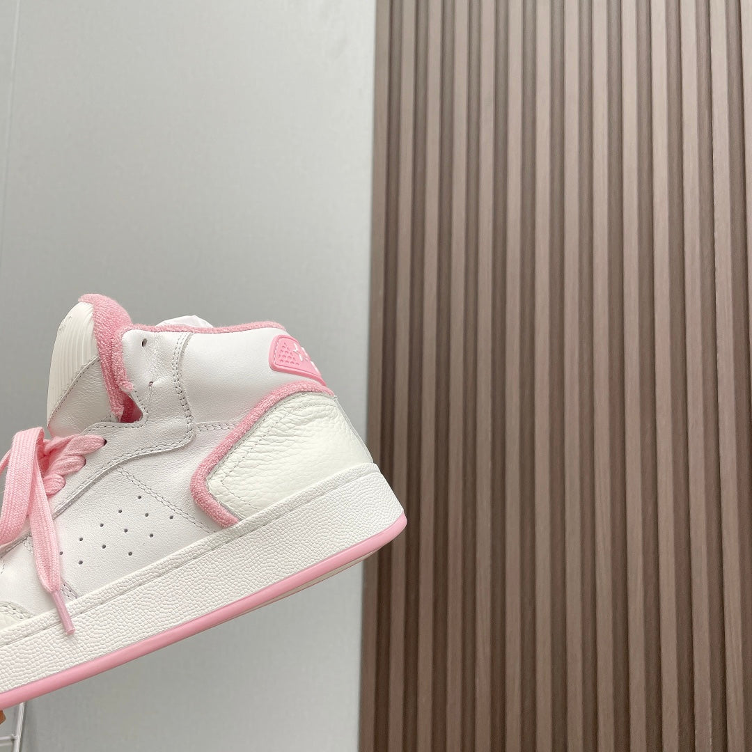 HIGH-TOP SNEAKERS IN WHITE MIX BABY PINK CALFSKIN