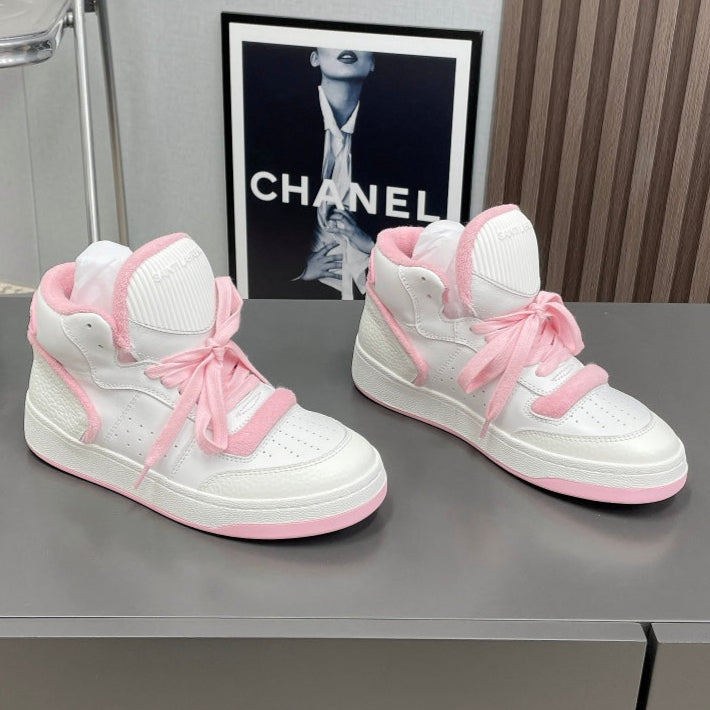 HIGH-TOP SNEAKERS IN WHITE MIX BABY PINK CALFSKIN