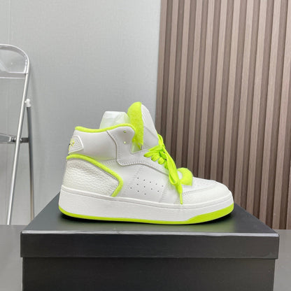 HIGH-TOP SNEAKERS IN WHITE MIX NEON GREEN CALFSKIN