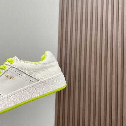 SL/61 SNEAKERS IN WHITE MIX NEON YELLOW CALFSKIN