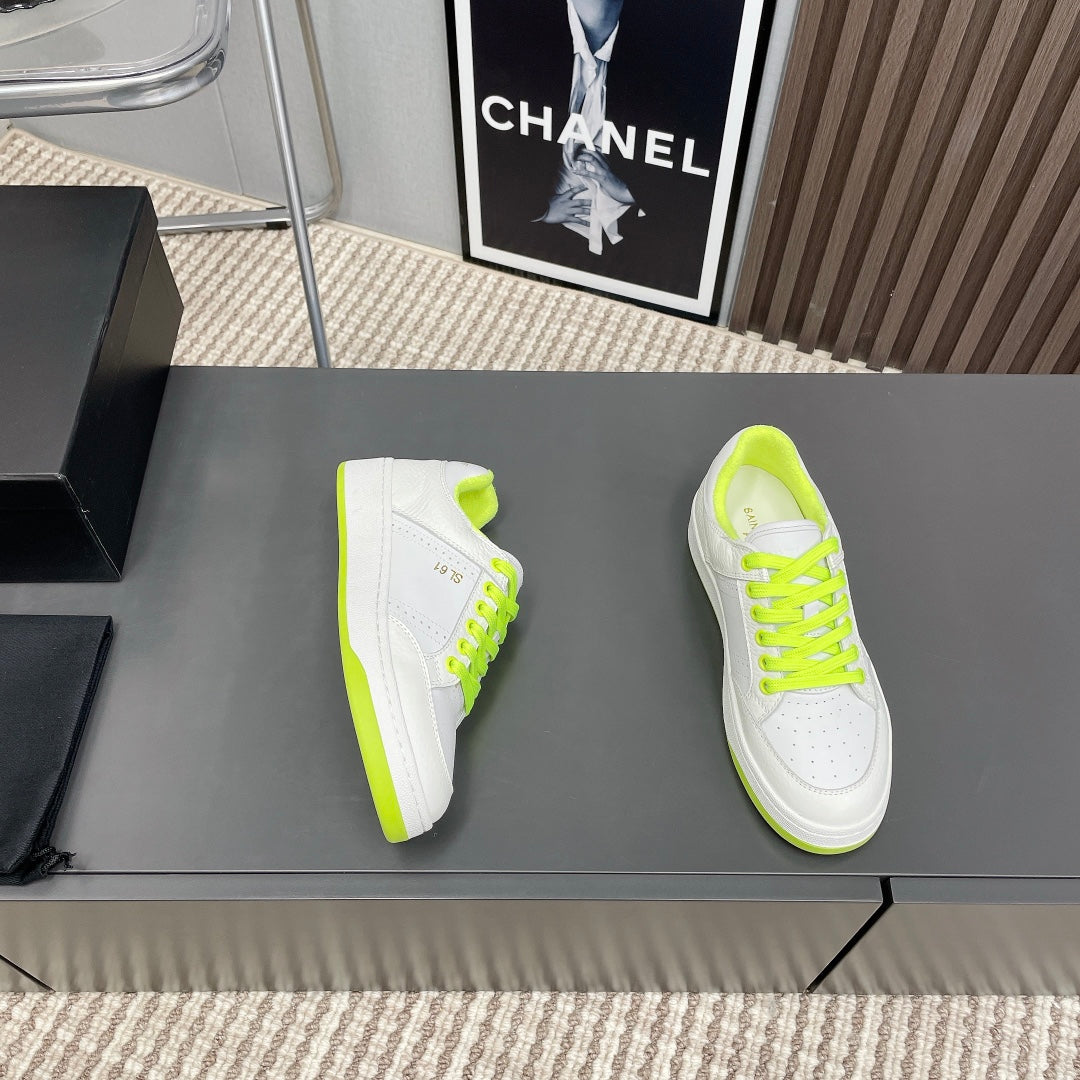 SL/61 SNEAKERS IN WHITE MIX NEON YELLOW CALFSKIN