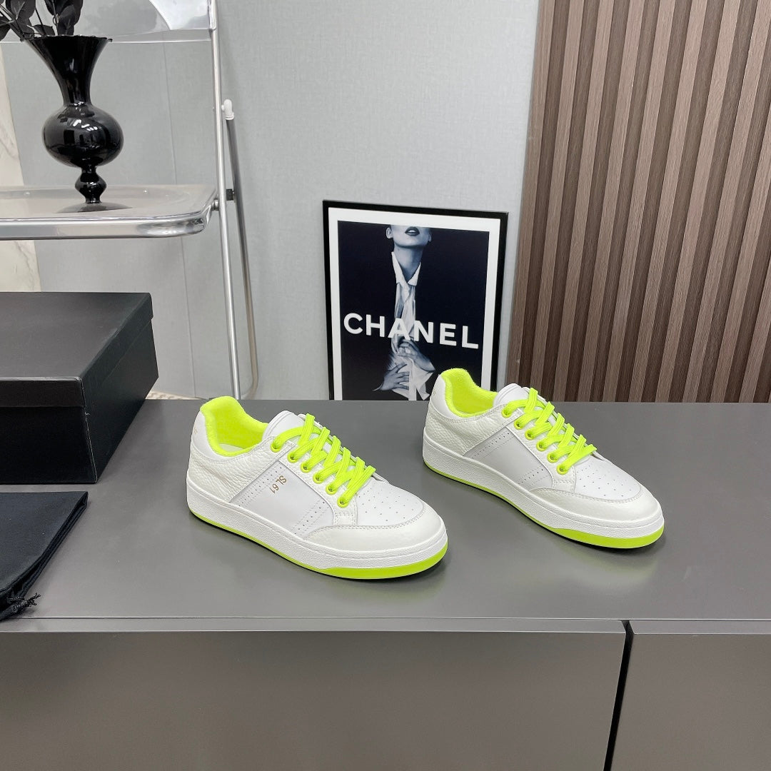 SL/61 SNEAKERS IN WHITE MIX NEON YELLOW CALFSKIN