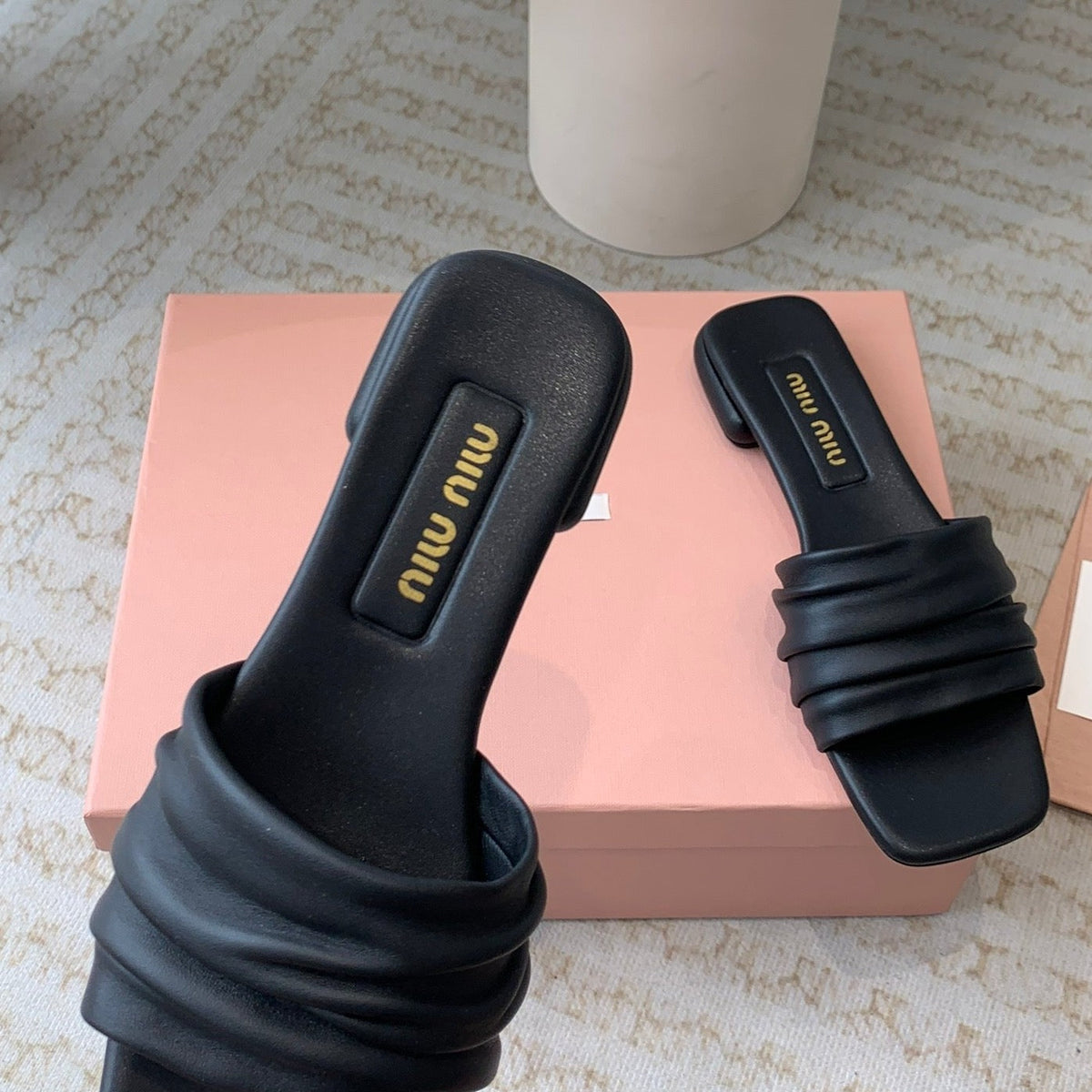 Women's Black Denim Slippers With Stylized Straps