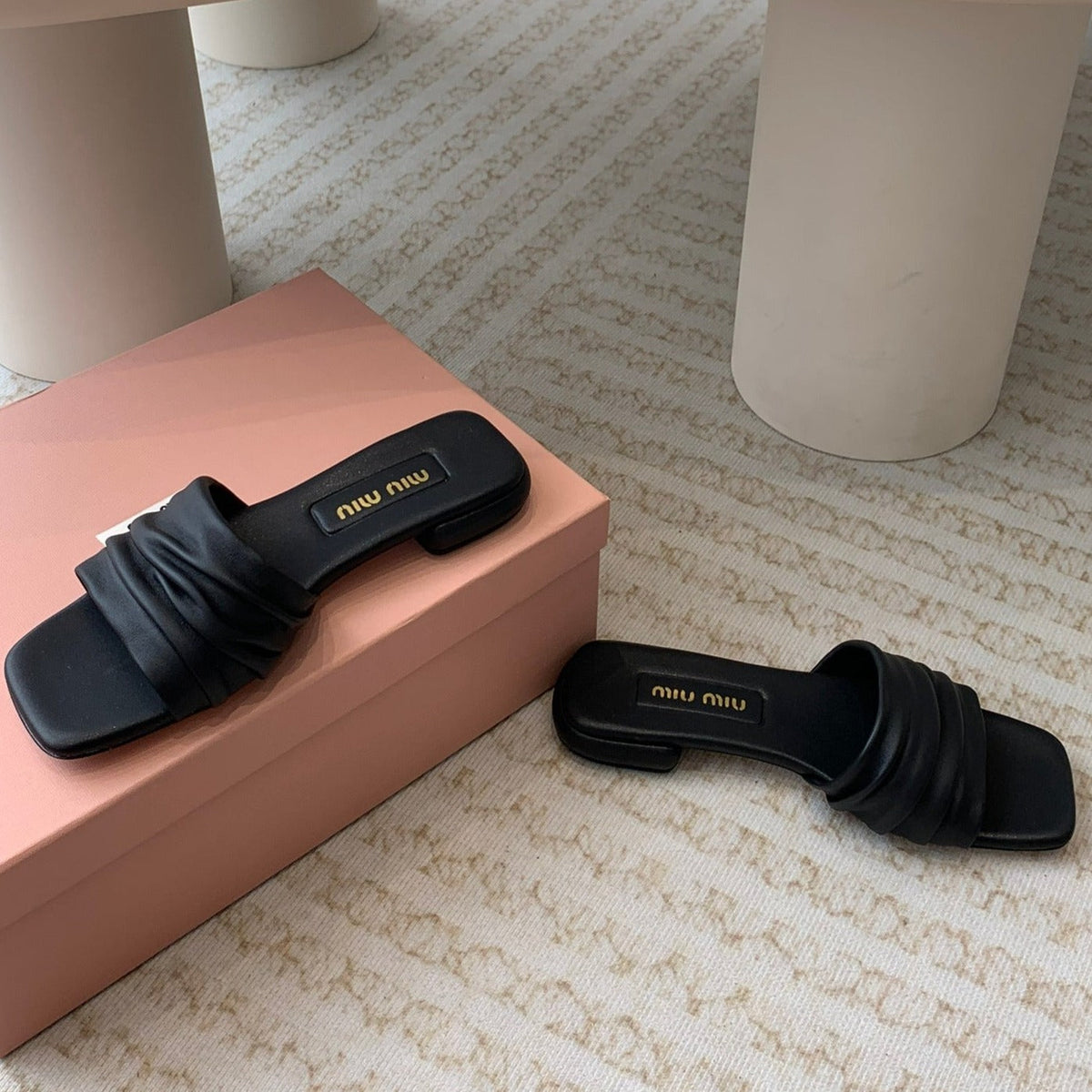 Women's Black Denim Slippers With Stylized Straps