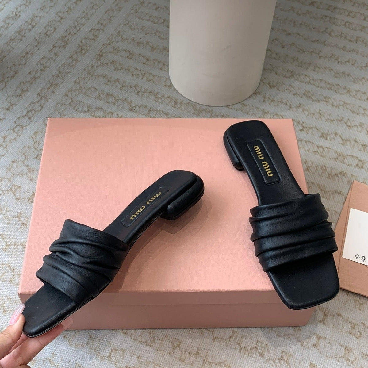 Women's Black Denim Slippers With Stylized Straps