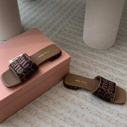 Women's Coffee Denim Slippers With Brown Straps