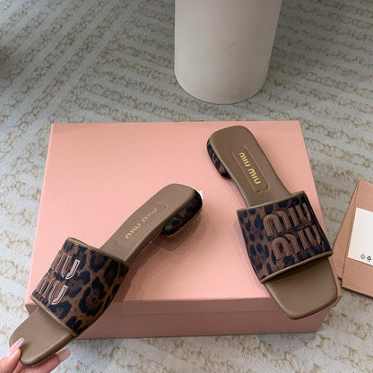 Women's Coffee Denim Slippers With Brown Straps
