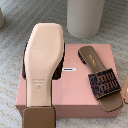 Women's Coffee Denim Slippers With Brown Straps