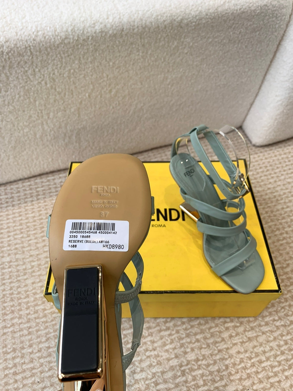 FENDI HIGH SANDAL 10 CM IN SAGE GREEN CALFSKIN