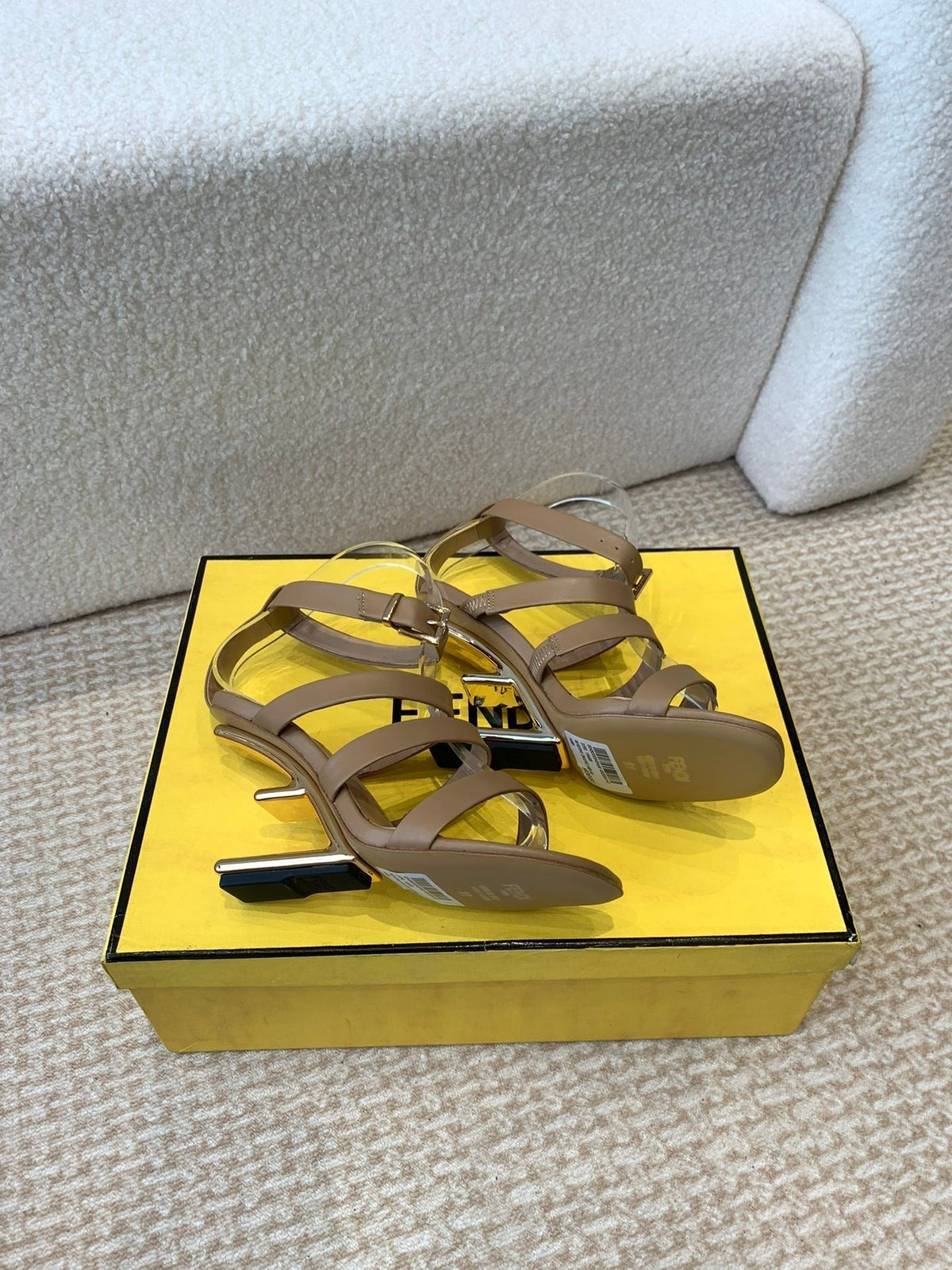FENDI HIGH SANDAL 10 CM IN SEPIA BROWN CALFSKIN