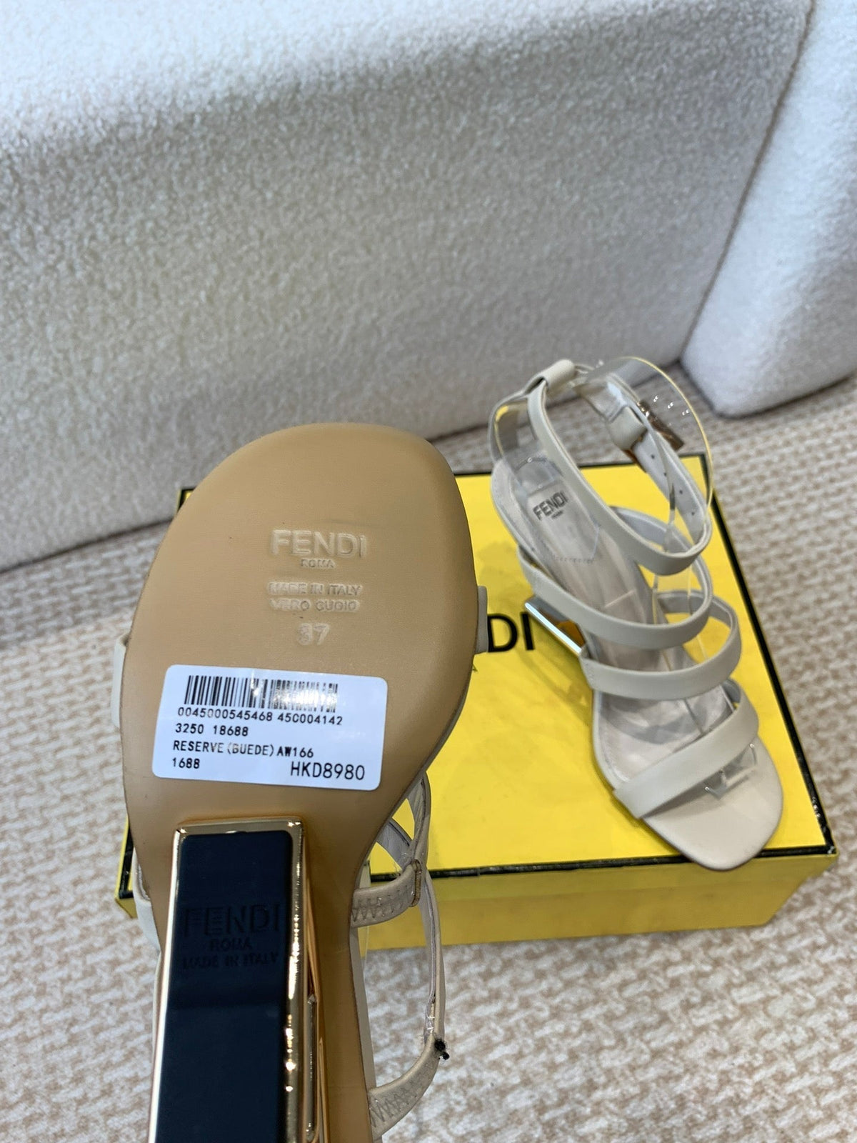 FENDI HIGH SANDAL 10 CM IN BEIGE CALFSKIN