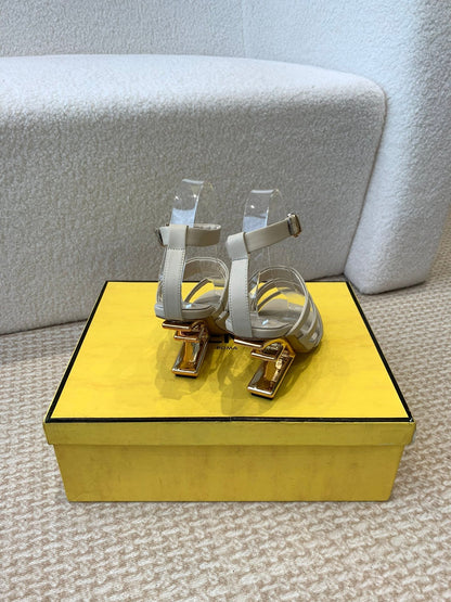 FENDI HIGH SANDAL 10 CM IN BEIGE CALFSKIN