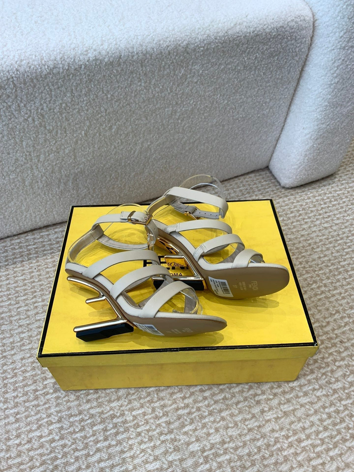 FENDI HIGH SANDAL 10 CM IN BEIGE CALFSKIN