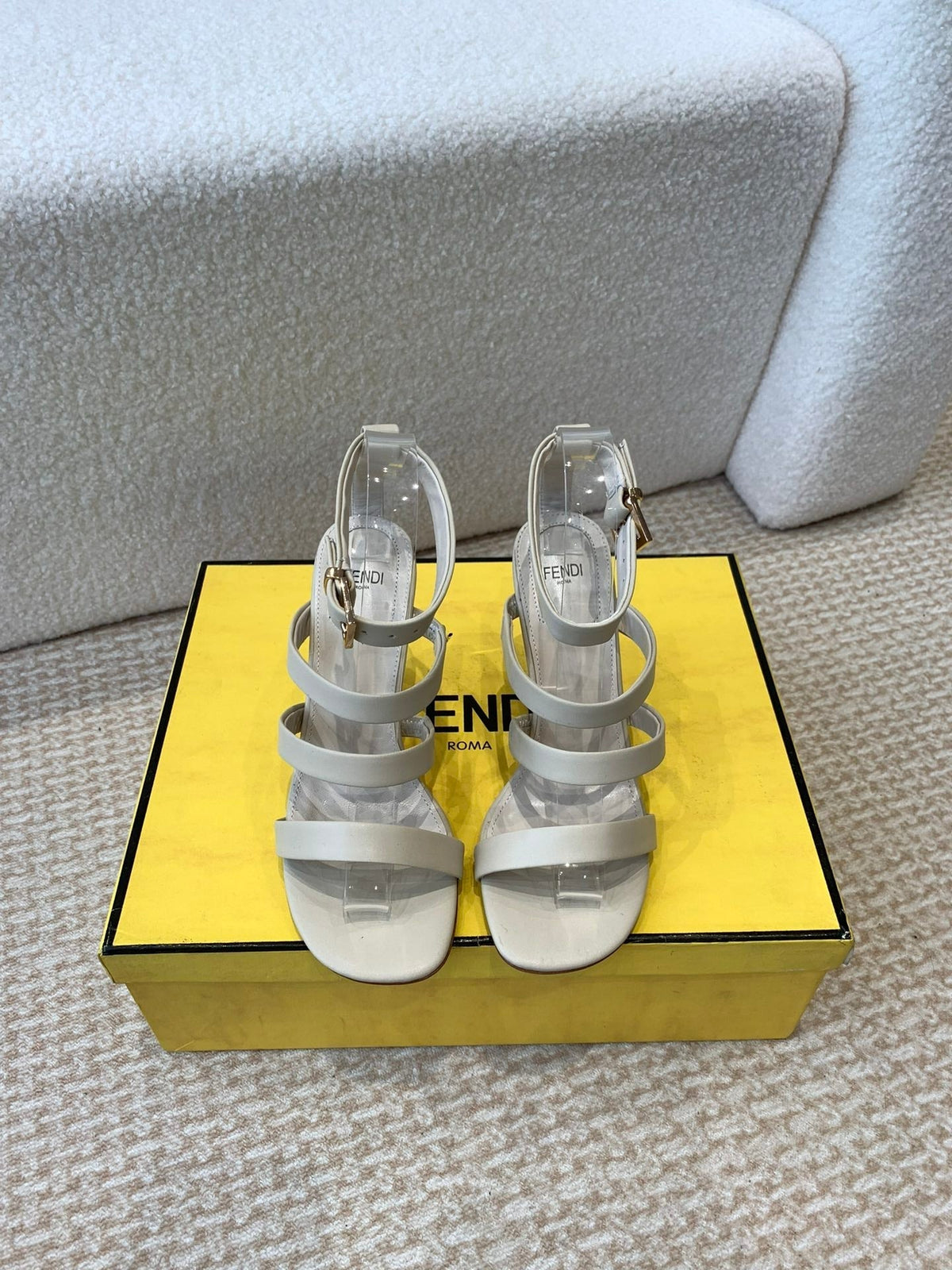 FENDI HIGH SANDAL 10 CM IN BEIGE CALFSKIN
