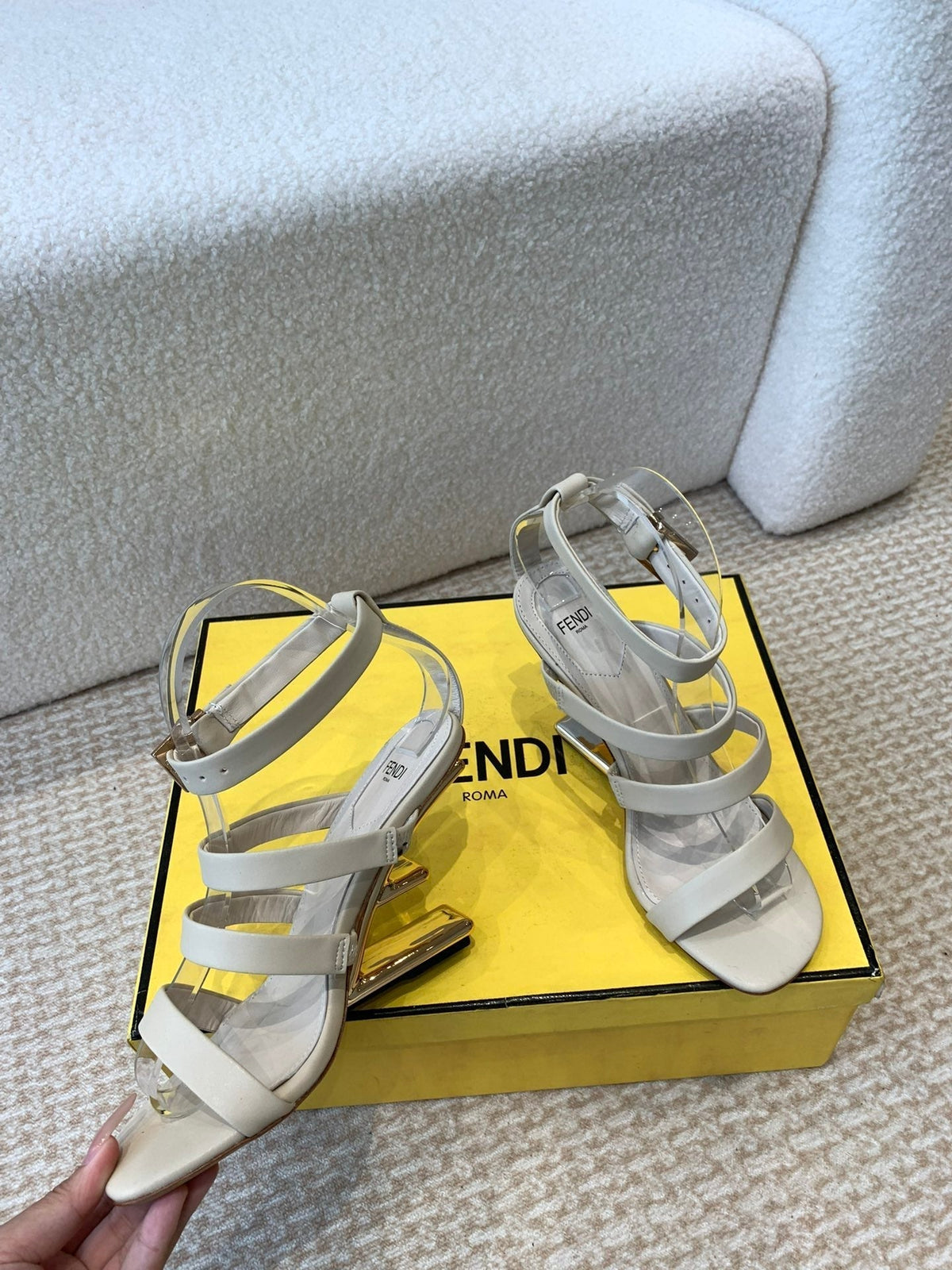 FENDI HIGH SANDAL 10 CM IN BEIGE CALFSKIN
