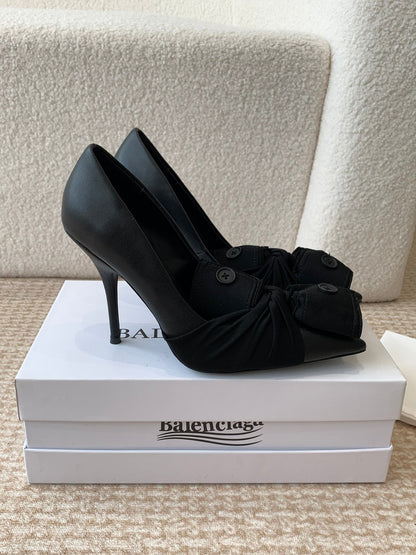 KNIFE CHEMISE HIGH PUMPS IN BLACK COTTON AND CALFSKIN