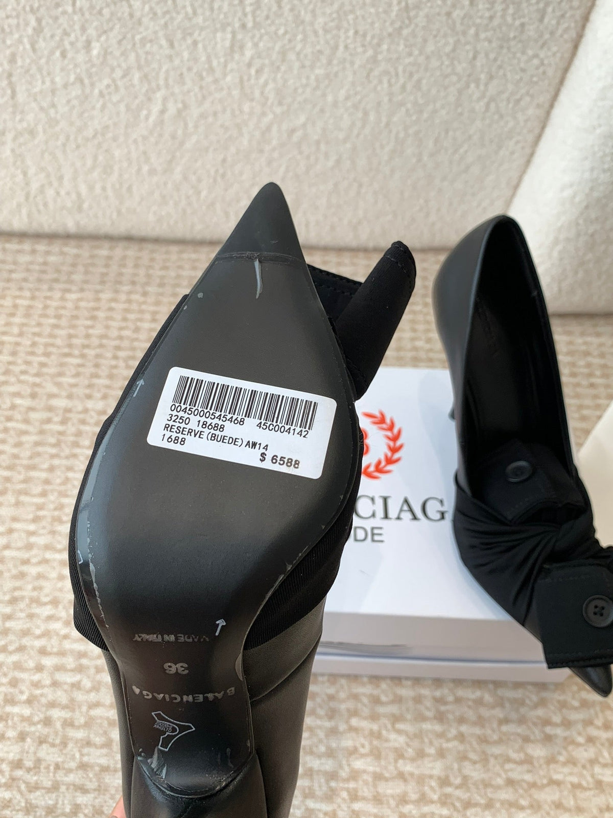 KNIFE CHEMISE HIGH PUMPS IN BLACK COTTON AND CALFSKIN