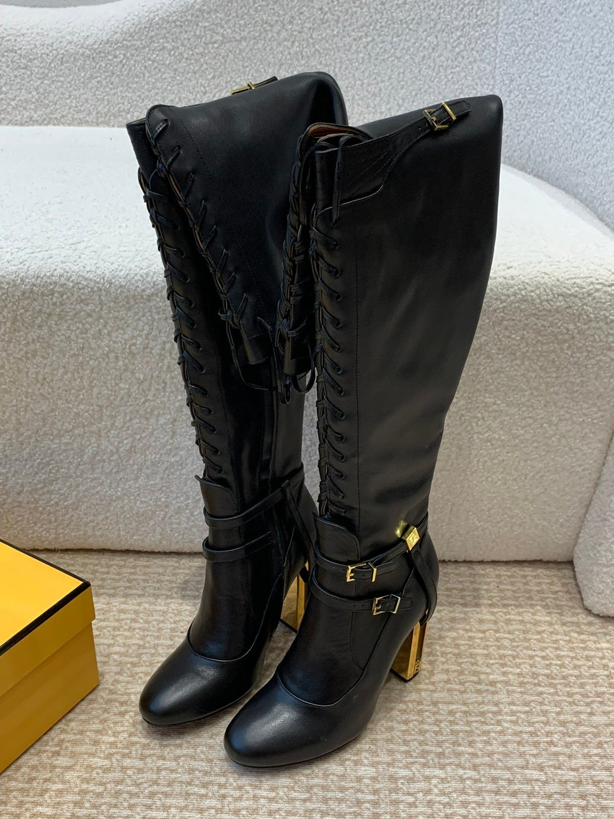 OVER THE KNEE LACE-UP HIGH BOOTS IN BLACK CALFSKIN