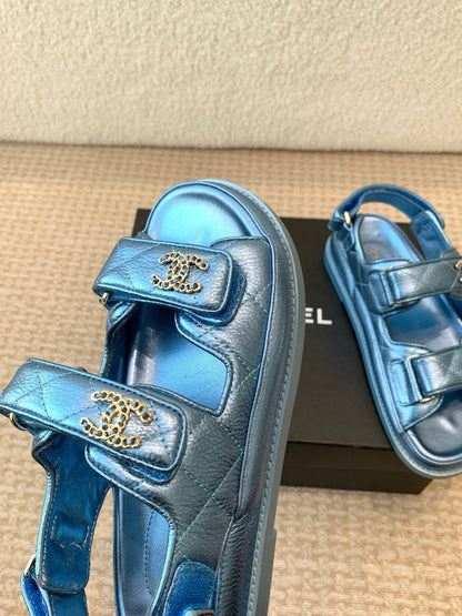 DAD SANDAL IN TEAL BLUE SHEEPSKIN