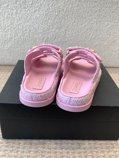DAD SANDAL IN BRIGHT PINK FABRIC WITH SEQUINS MULE