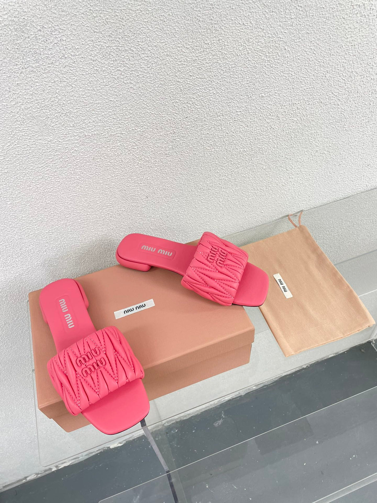 Women's Rose Red Leather Slippers