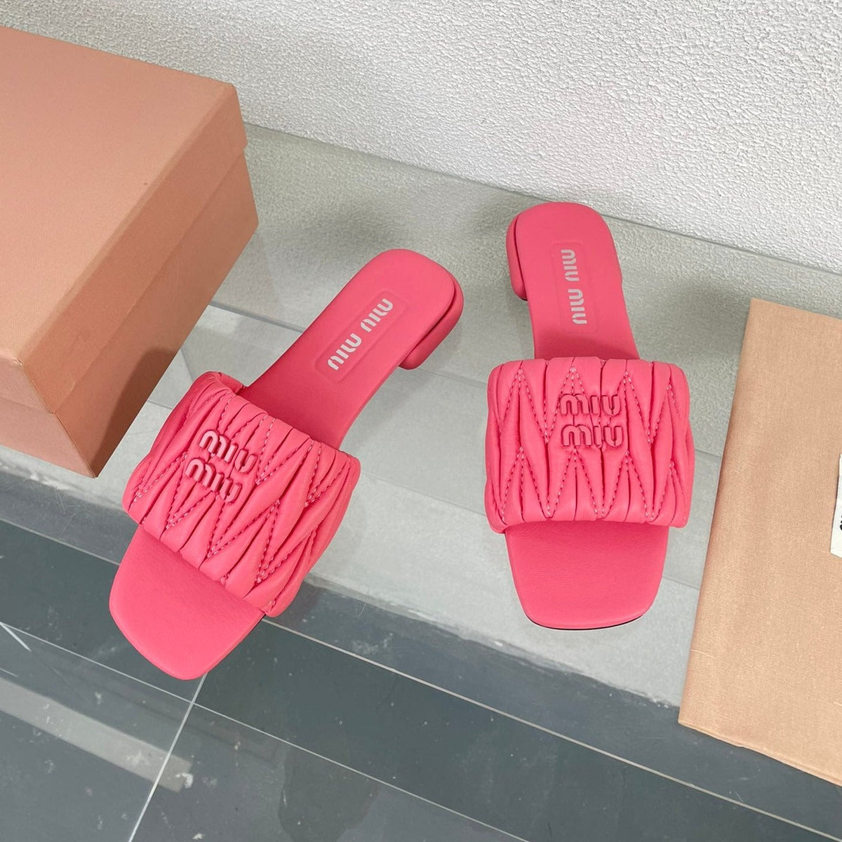 Women's Rose Red Leather Slippers