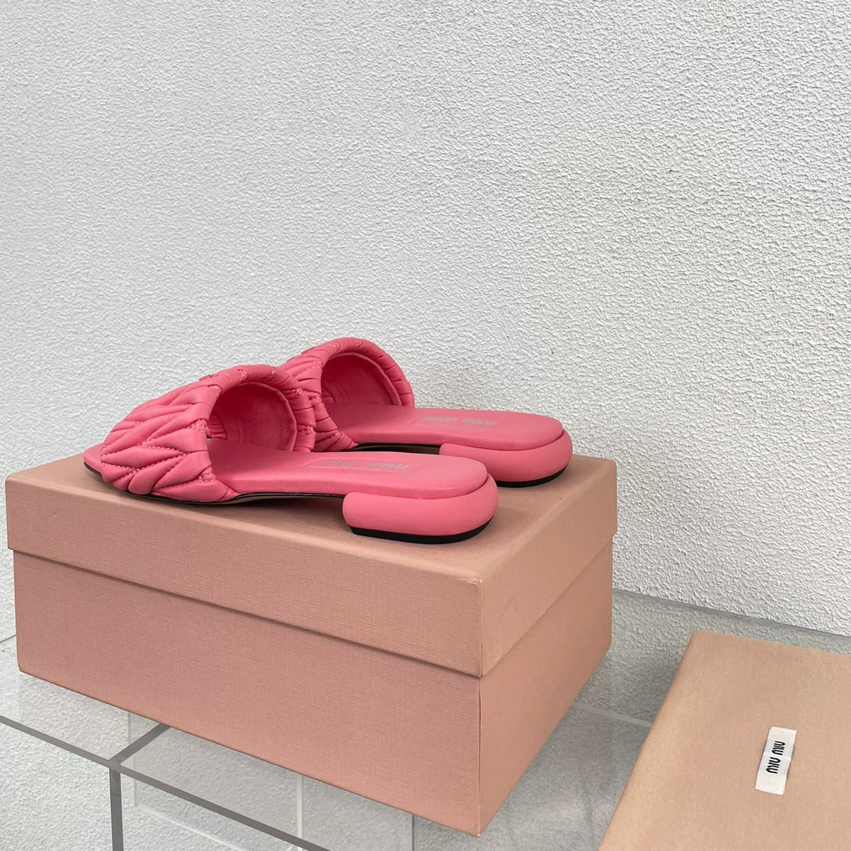 Women's Rose Red Leather Slippers