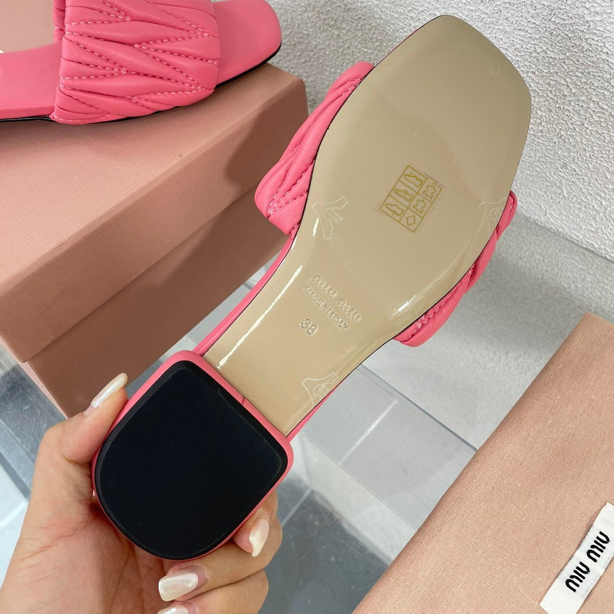Women's Rose Red Leather Slippers
